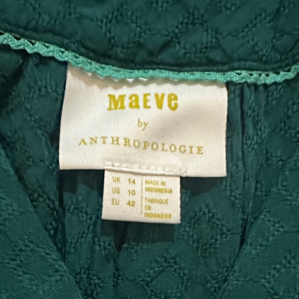 Maeve by Anthropologie Emerald Ruched Sleeve Button-Down Blouse - Picture 2 of 8